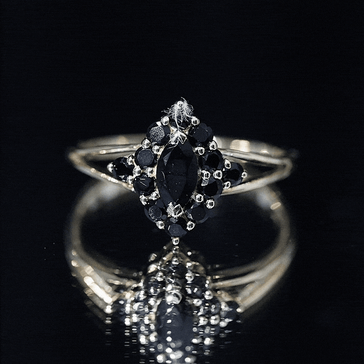 Certified Black Onyx Cluster Cocktail Ring with Split Shank