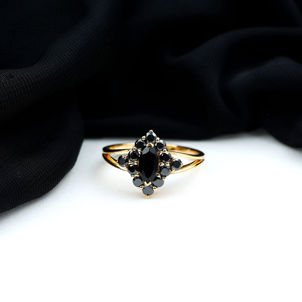 Certified Black Onyx Cluster Cocktail Ring with Split Shank