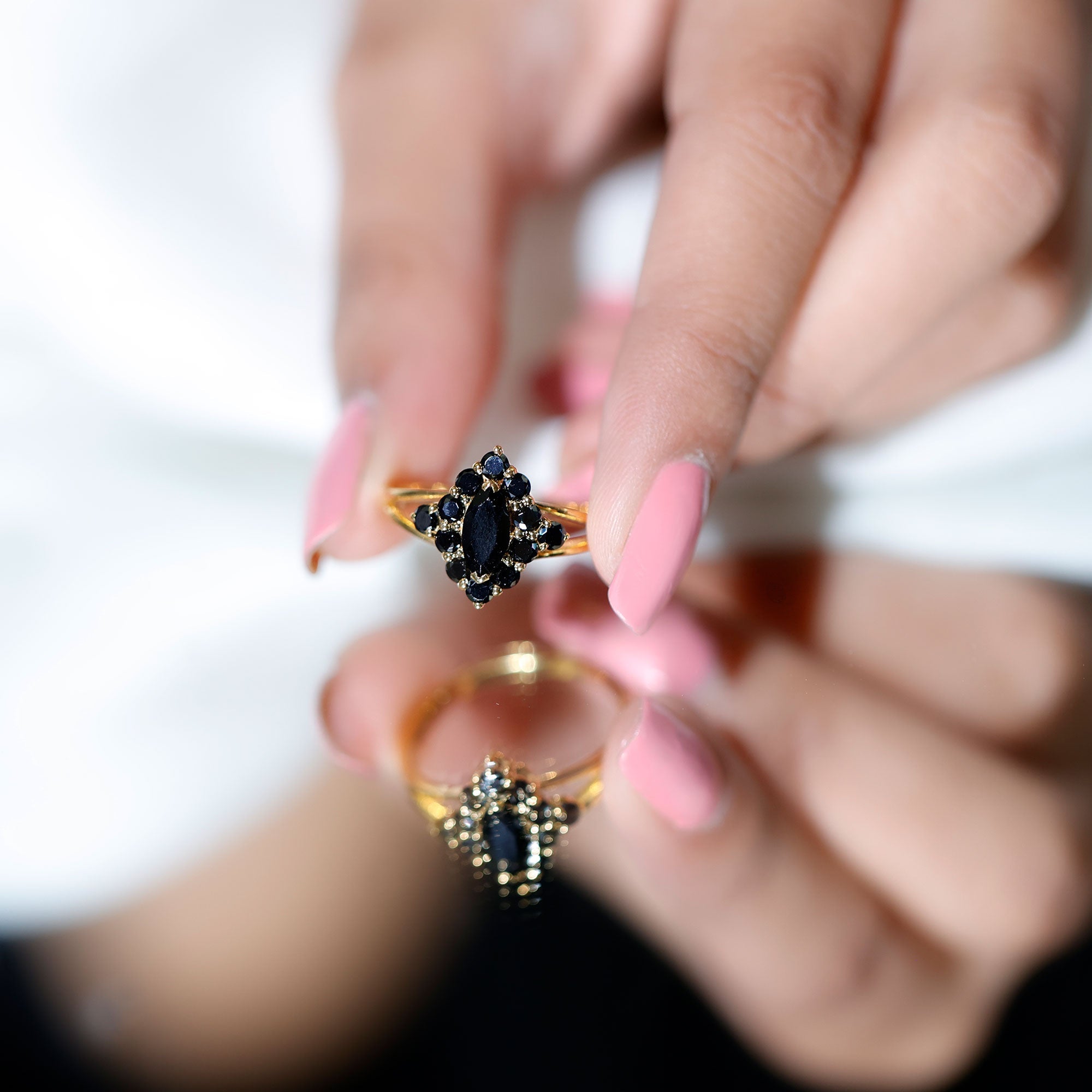 Certified Black Onyx Cluster Cocktail Ring with Split Shank