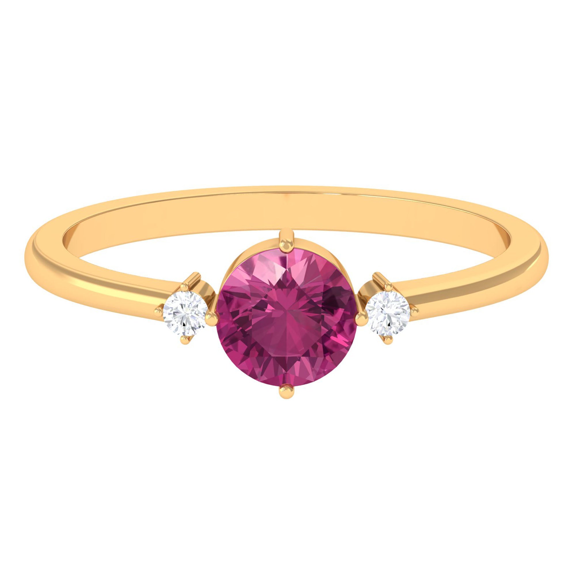 Pink Tourmaline Promise Ring – Round AAA Quality Tourmaline With Diamond Accents