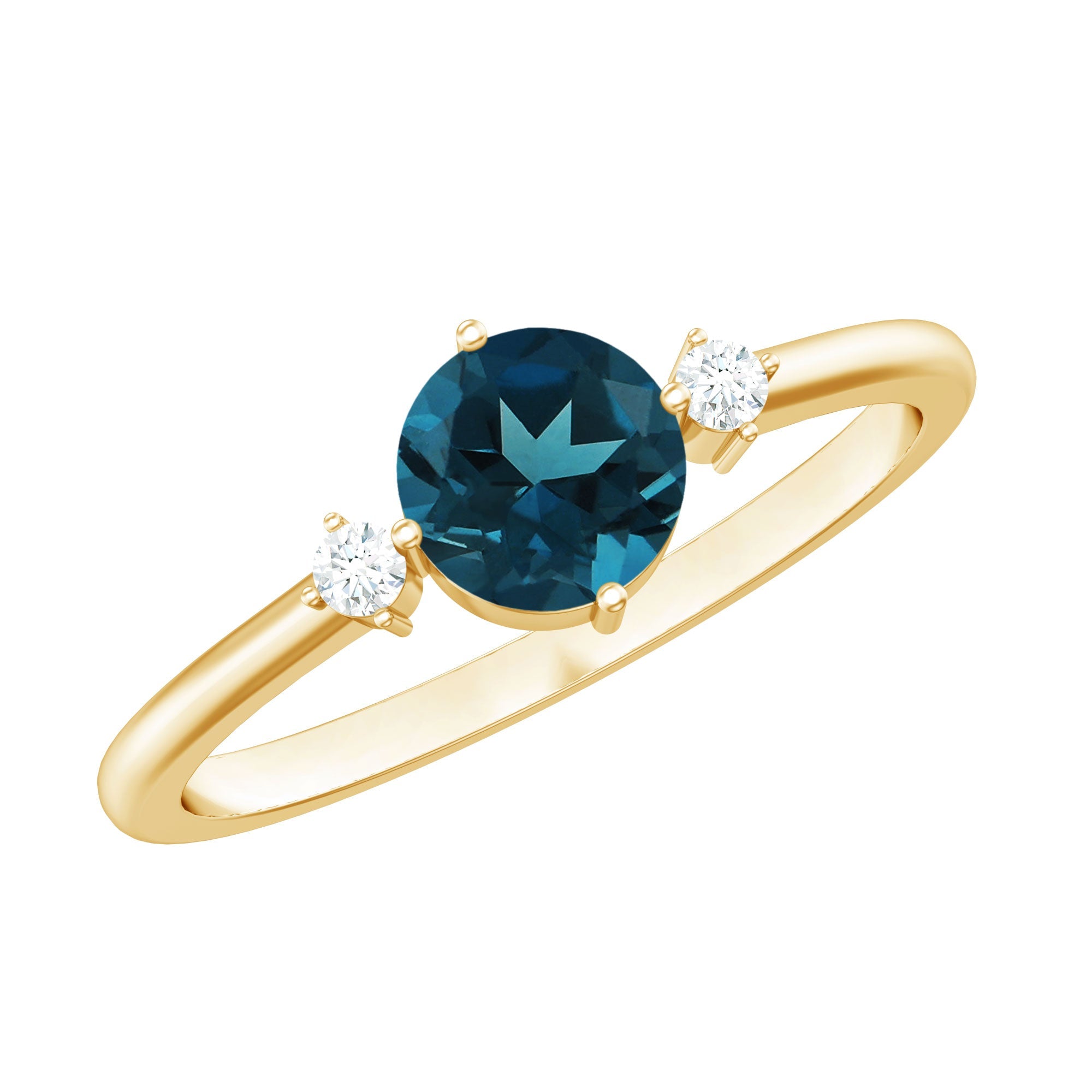 0.6 Carat Round London Blue Topaz Minimal Promise Ring with Diamond