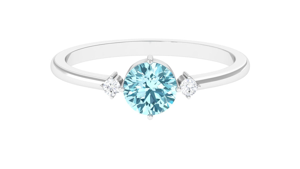Aquamarine Promise Ring – 0.8 Carat Round Blue Gemstone | Dainty Diamond Accent