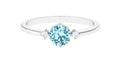 Aquamarine Promise Ring – 0.8 Carat Round Blue Gemstone | Dainty Diamond Accent