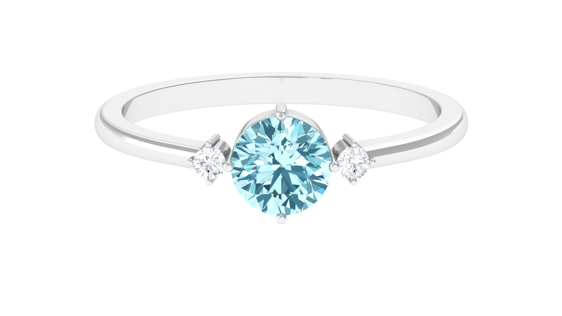 Aquamarine Promise Ring – 0.8 Carat Round Blue Gemstone | Dainty Diamond Accent