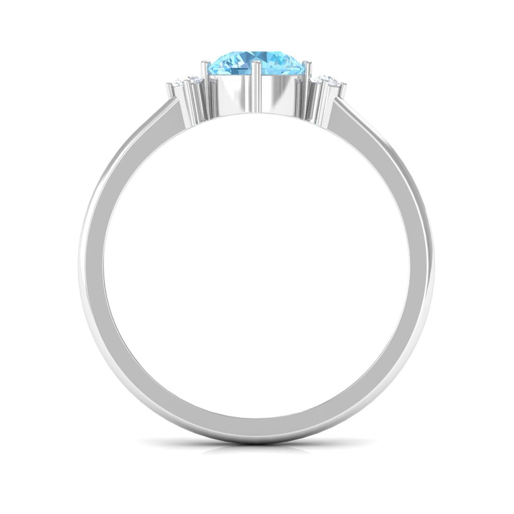 Aquamarine Promise Ring – 0.8 Carat Round Blue Gemstone | Dainty Diamond Accent