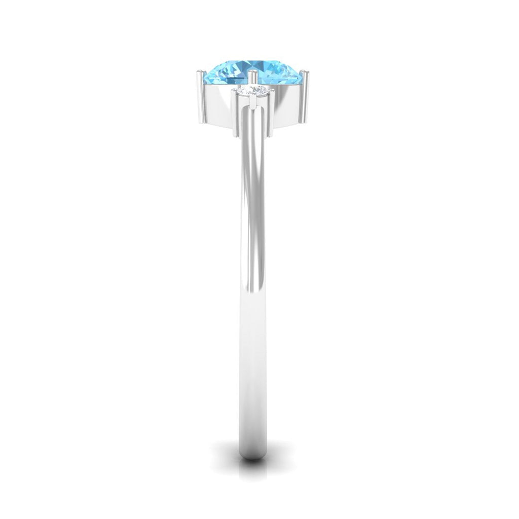 Aquamarine Promise Ring – 0.8 Carat Round Blue Gemstone | Dainty Diamond Accent