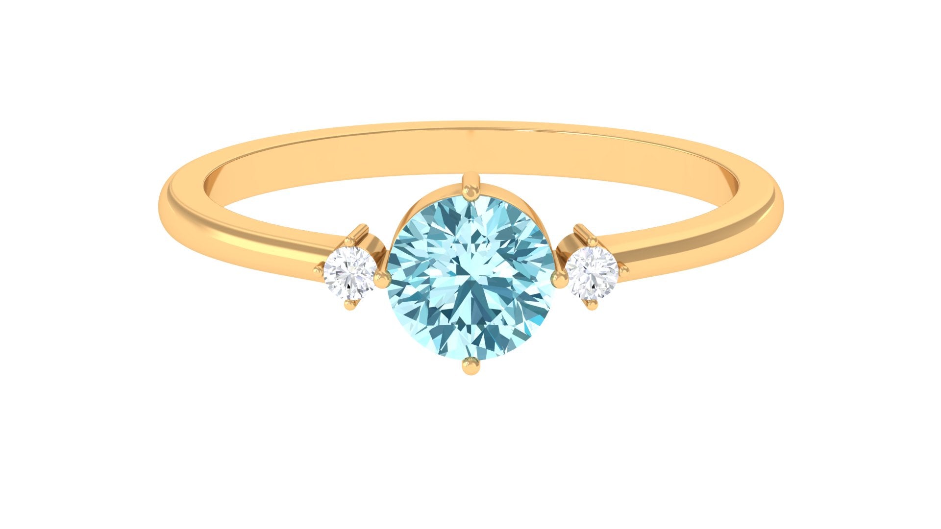 Aquamarine Promise Ring – 0.8 Carat Round Blue Gemstone | Dainty Diamond Accent