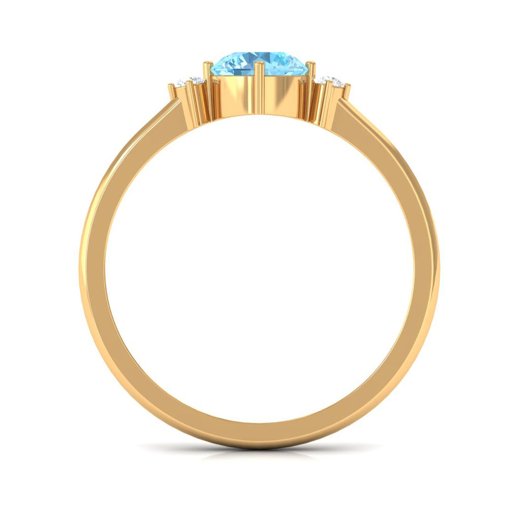 Aquamarine Promise Ring – 0.8 Carat Round Blue Gemstone | Dainty Diamond Accent