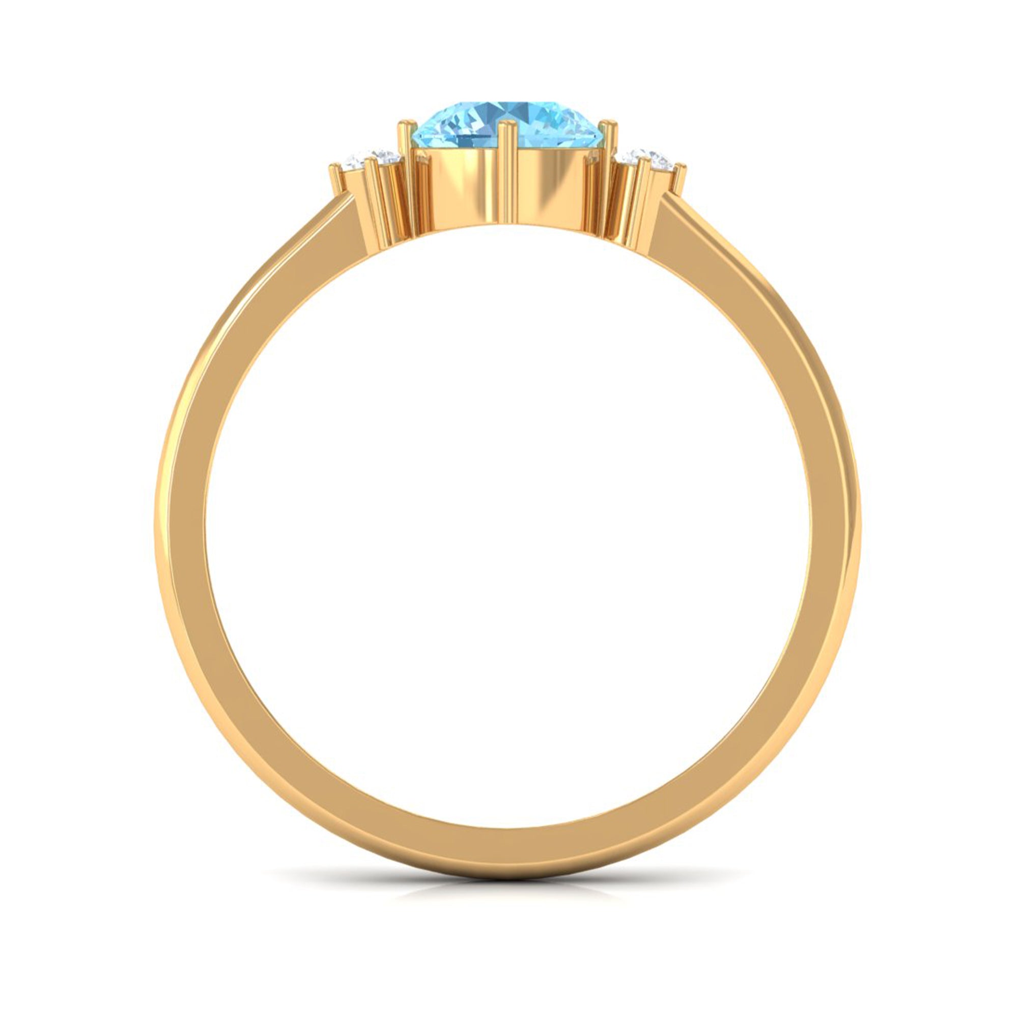 Aquamarine Promise Ring – 0.8 Carat Round Blue Gemstone | Dainty Diamond Accent