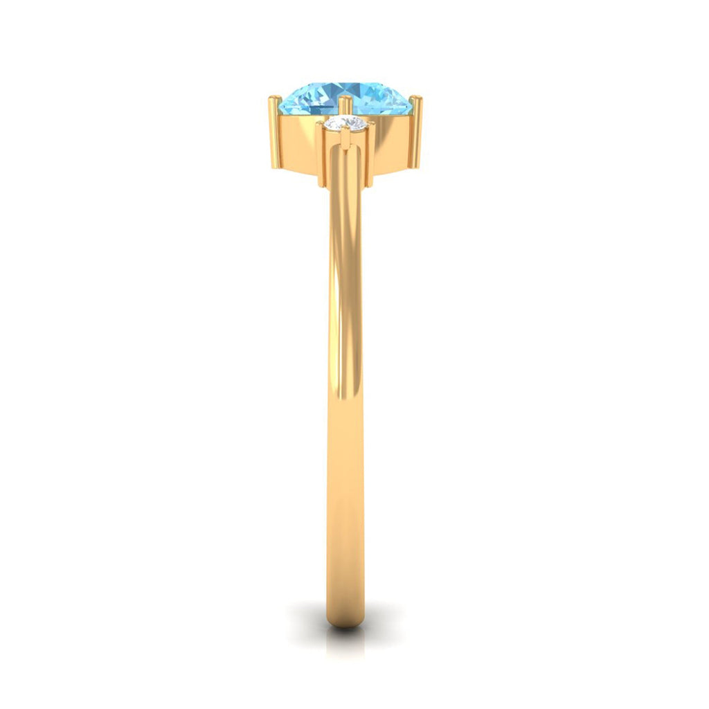 Aquamarine Promise Ring – 0.8 Carat Round Blue Gemstone | Dainty Diamond Accent