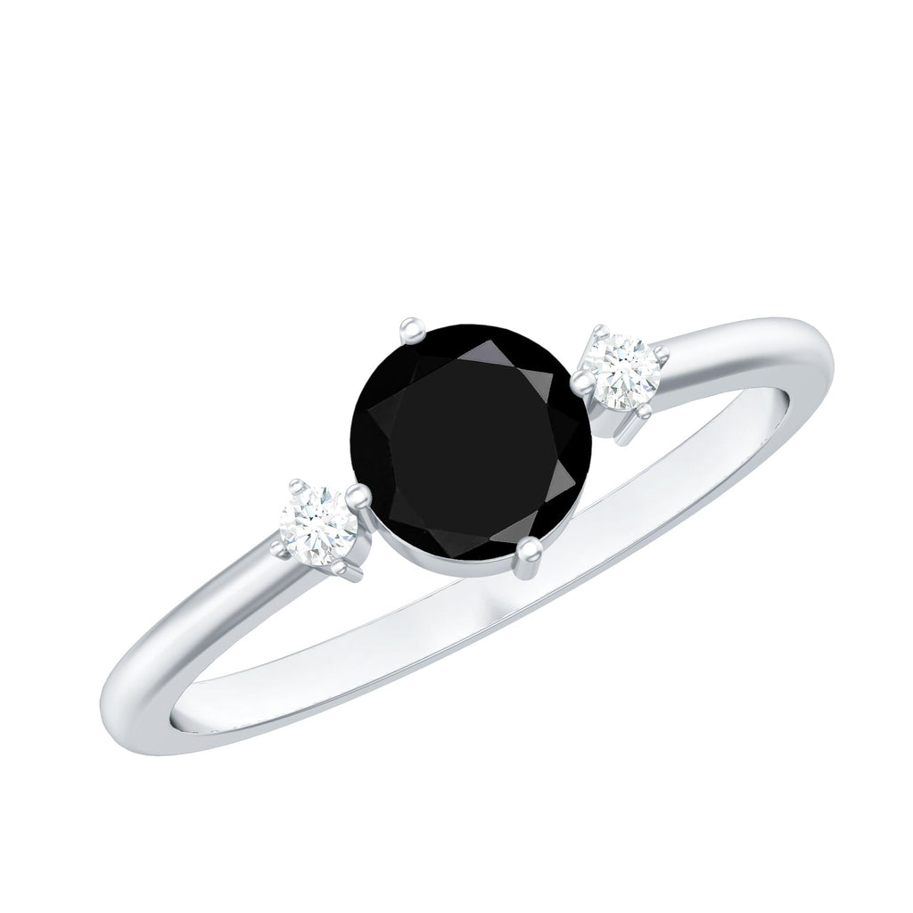 0.4 Carat Round Black Onyx Minimal Promise Ring with Diamond