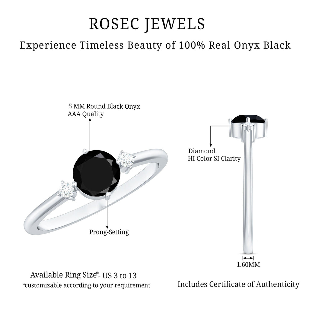 0.4 Carat Round Black Onyx Minimal Promise Ring with Diamond
