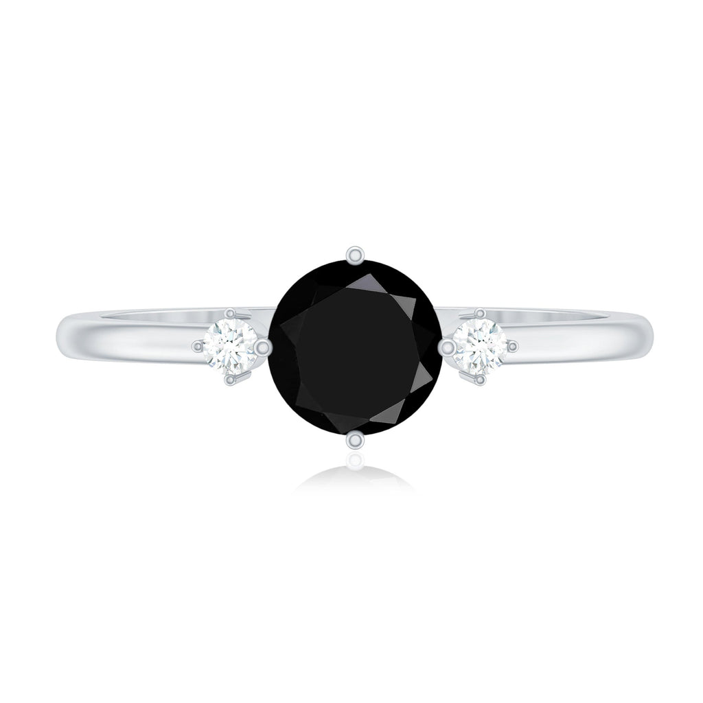 0.4 Carat Round Black Onyx Minimal Promise Ring with Diamond