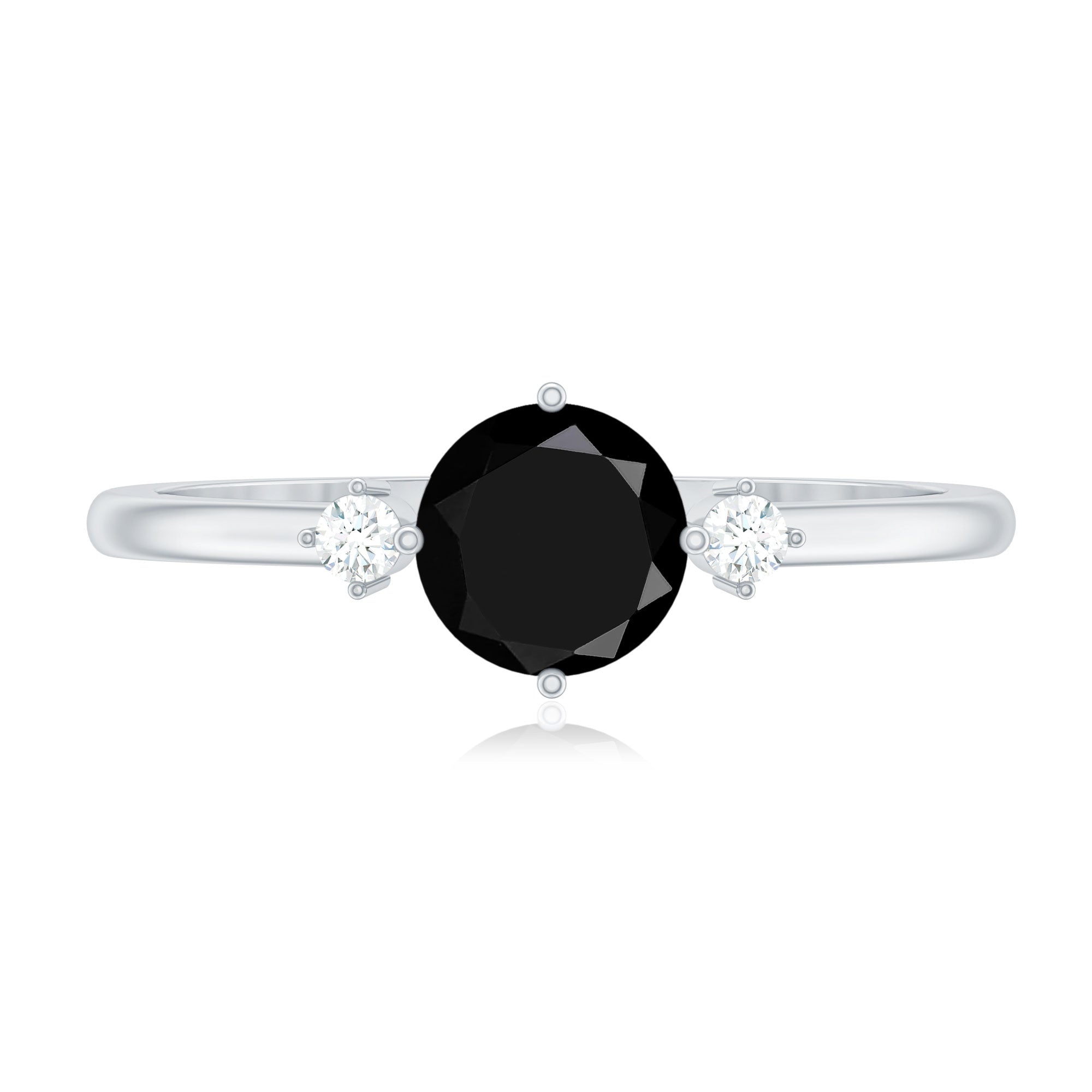 0.4 Carat Round Black Onyx Minimal Promise Ring with Diamond