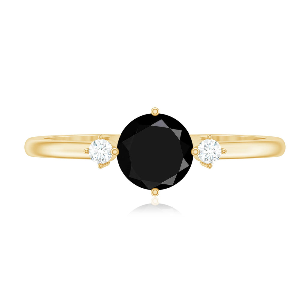 0.4 Carat Round Black Onyx Minimal Promise Ring with Diamond