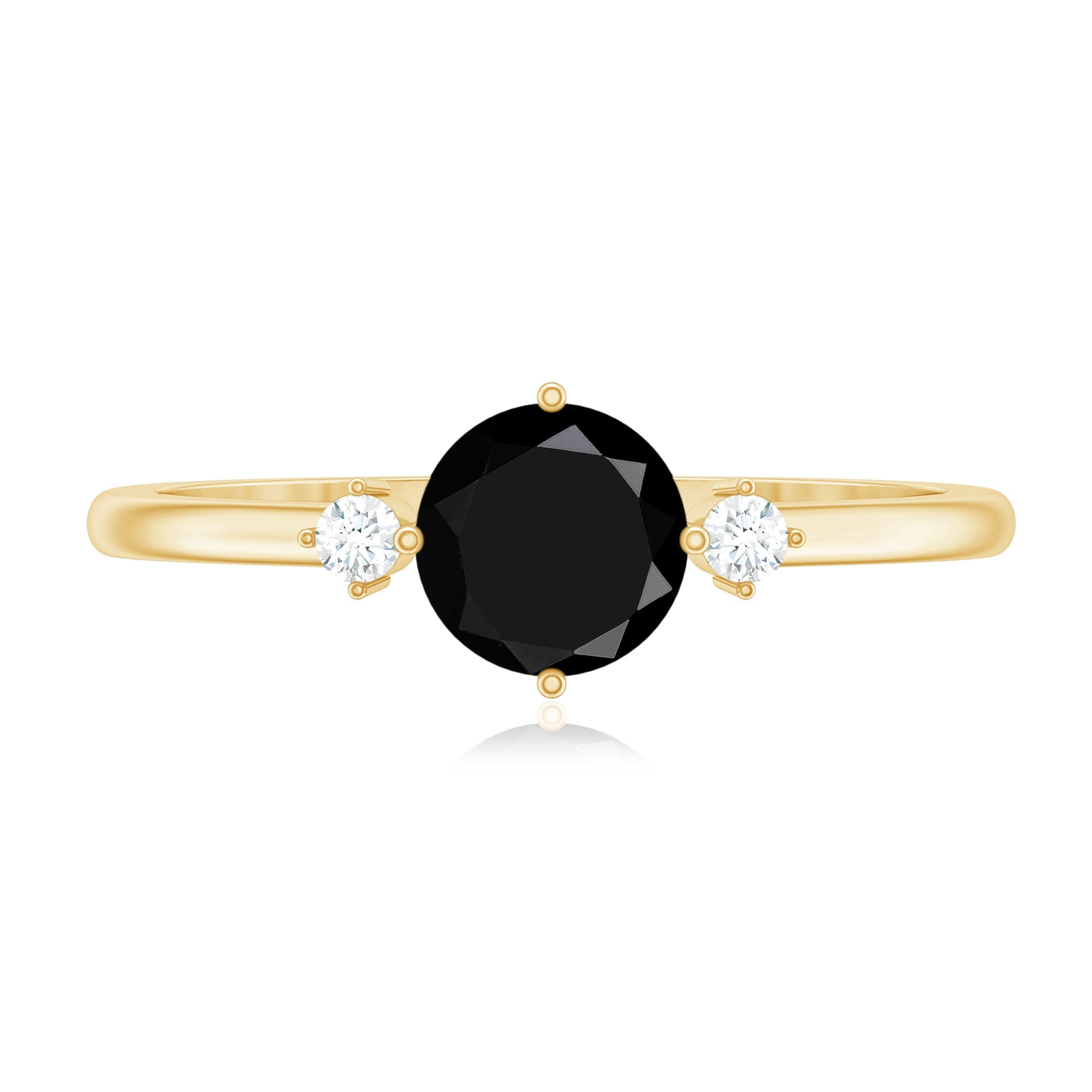 0.4 Carat Round Black Onyx Minimal Promise Ring with Diamond