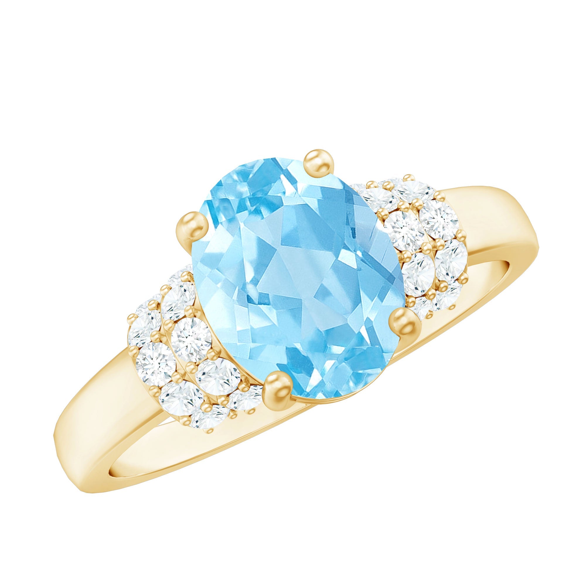 Aquamarine Engagement Ring – 1 Carat Oval Cut Blue Birthstone With Diamond Collar