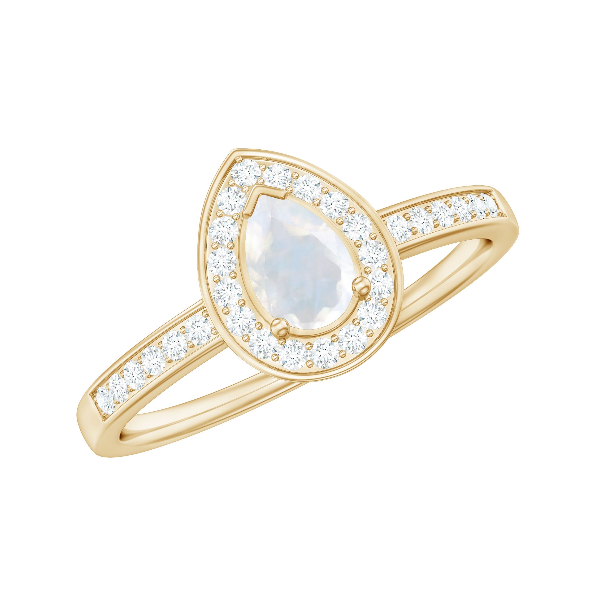 Moonstone Engagement Ring – Diamond Halo Ring | AAA Quality Prong Setting Band
