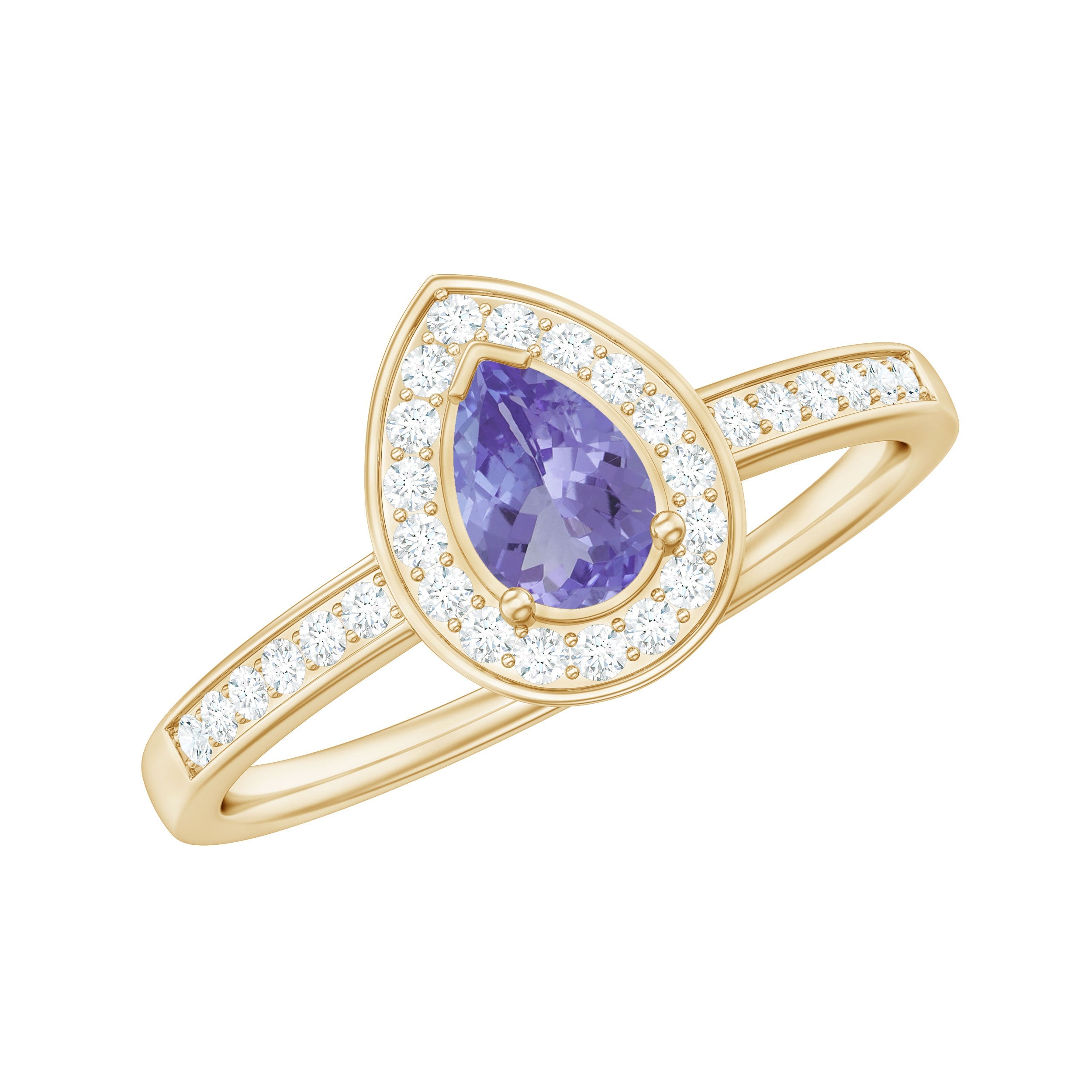 Pear Cut Tanzanite Ring – AAA Quality Diamond Halo Teardrop Engagement Ring