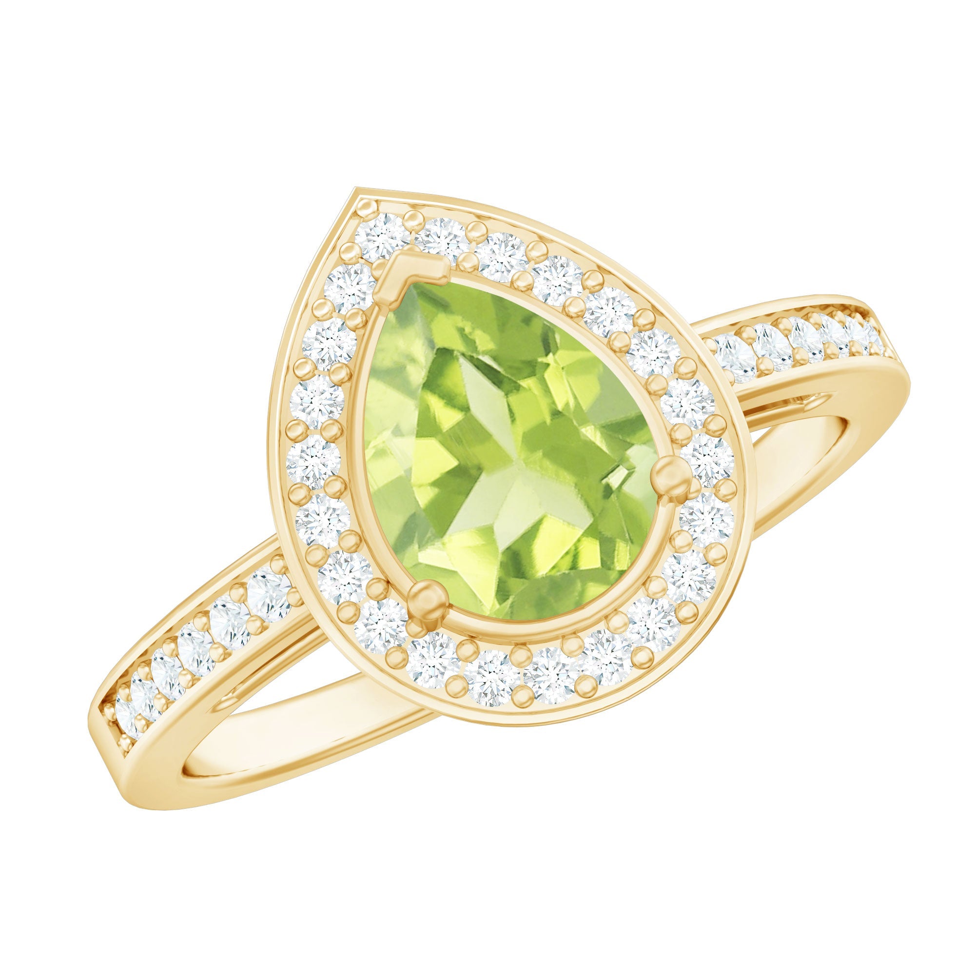 Peridot Engagement Ring – Natural 1 Carat Pear Shape with Diamond Halo Band