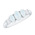 Moonstone Anniversary Ring – Oval Three Stone Ring with Baguette Diamond Accents