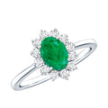 Emerald Engagement Ring – Natural 5X7mm Oval Cut Emerald with Diamond Halo Setting