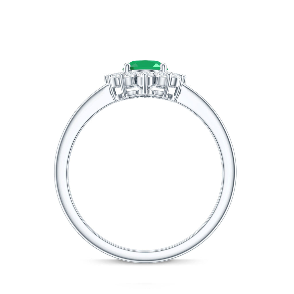 Emerald Engagement Ring – Natural 5X7mm Oval Cut Emerald with Diamond Halo Setting
