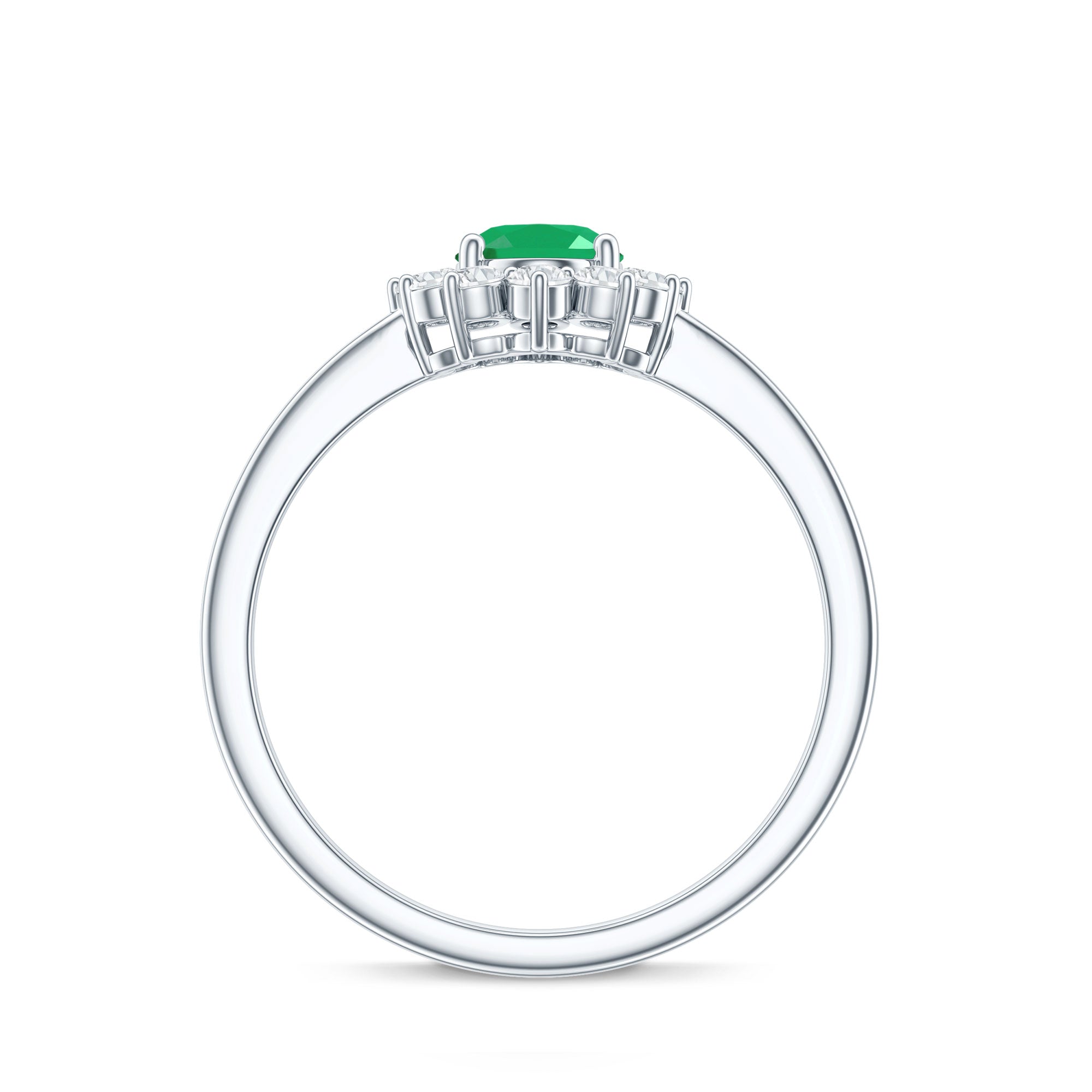 Emerald Engagement Ring – Natural 5X7mm Oval Cut Emerald with Diamond Halo Setting
