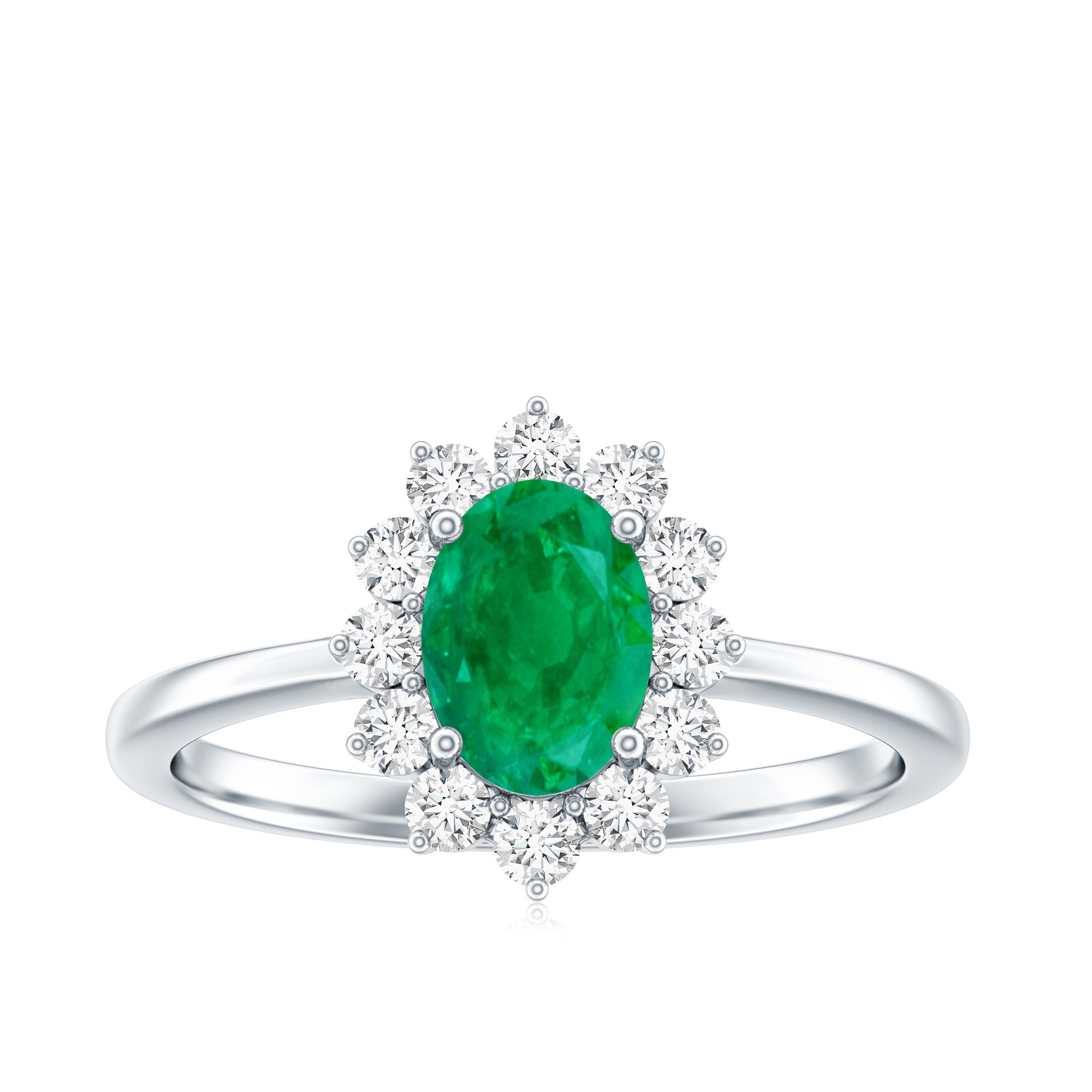 Emerald Engagement Ring – Natural 5X7mm Oval Cut Emerald with Diamond Halo Setting