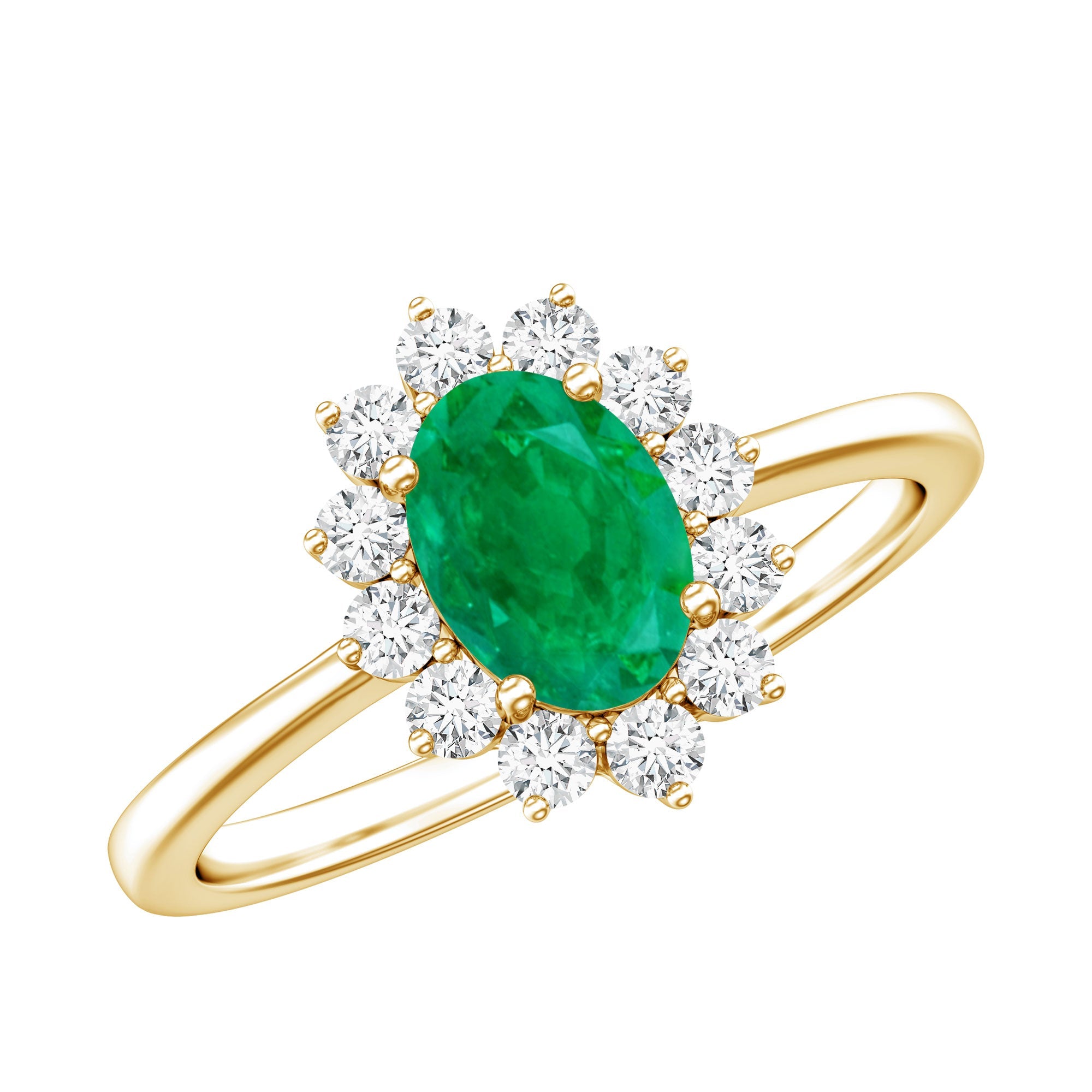 Emerald Engagement Ring – Natural 5X7mm Oval Cut Emerald with Diamond Halo Setting