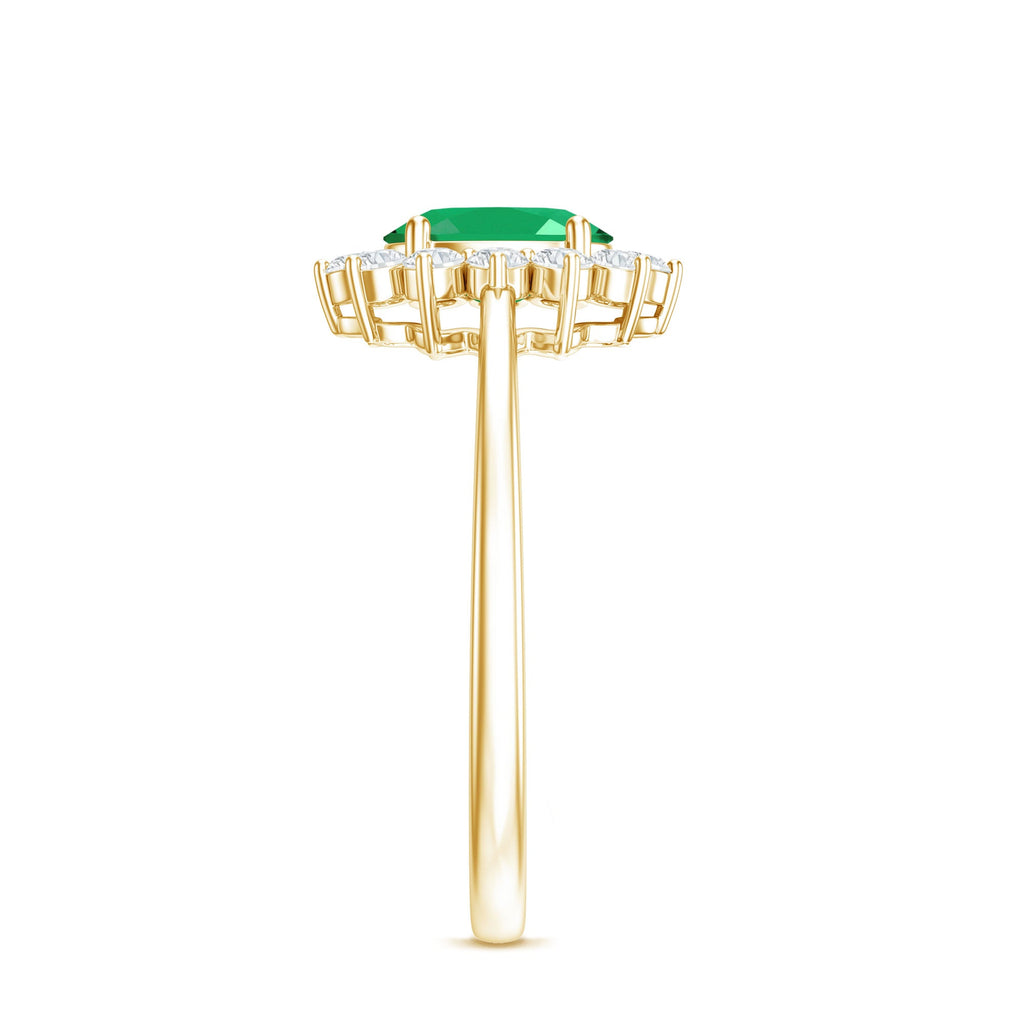 Emerald Engagement Ring – Natural 5X7mm Oval Cut Emerald with Diamond Halo Setting
