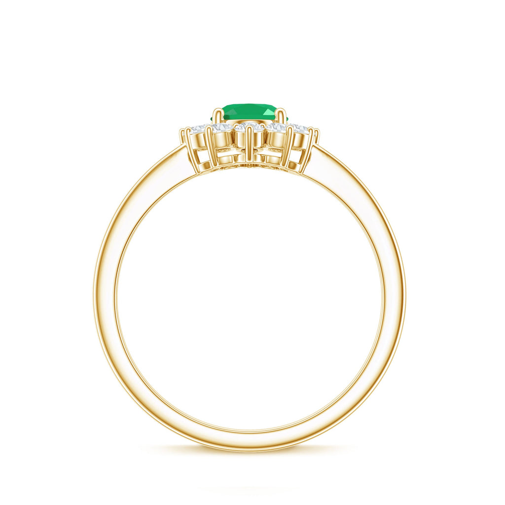 Emerald Engagement Ring – Natural 5X7mm Oval Cut Emerald with Diamond Halo Setting