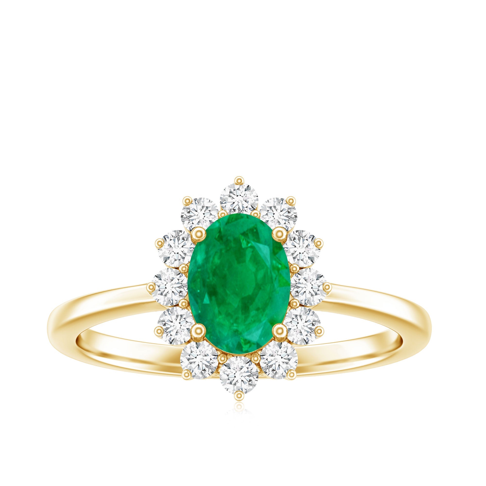 Emerald Engagement Ring – Natural 5X7mm Oval Cut Emerald with Diamond Halo Setting