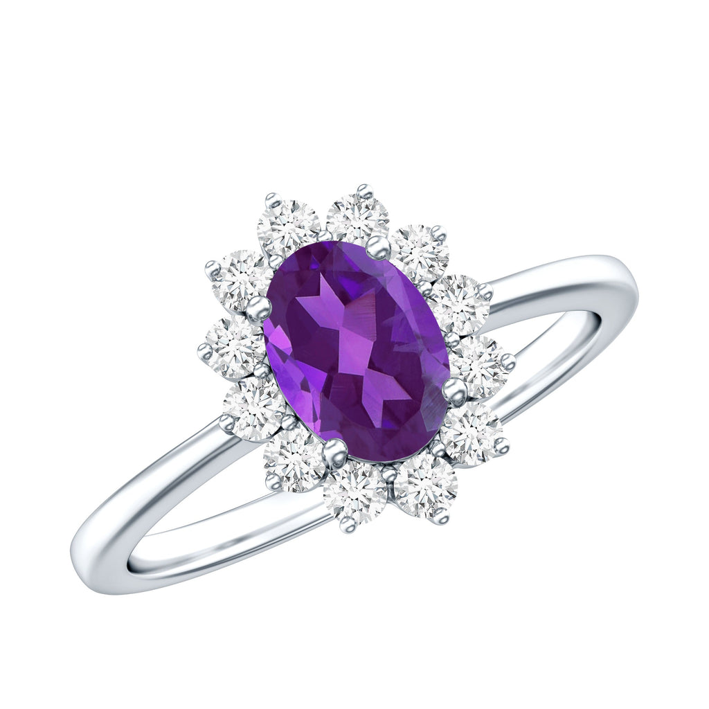 1.5 CT Princess Diana Inspired Amethyst Engagement Ring Diamond Halo