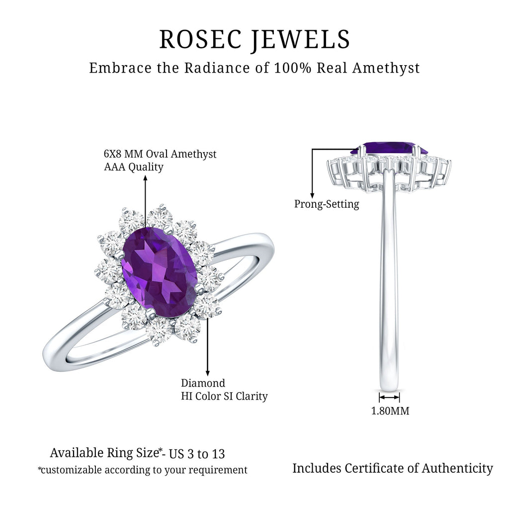 1.5 CT Princess Diana Inspired Amethyst Engagement Ring Diamond Halo