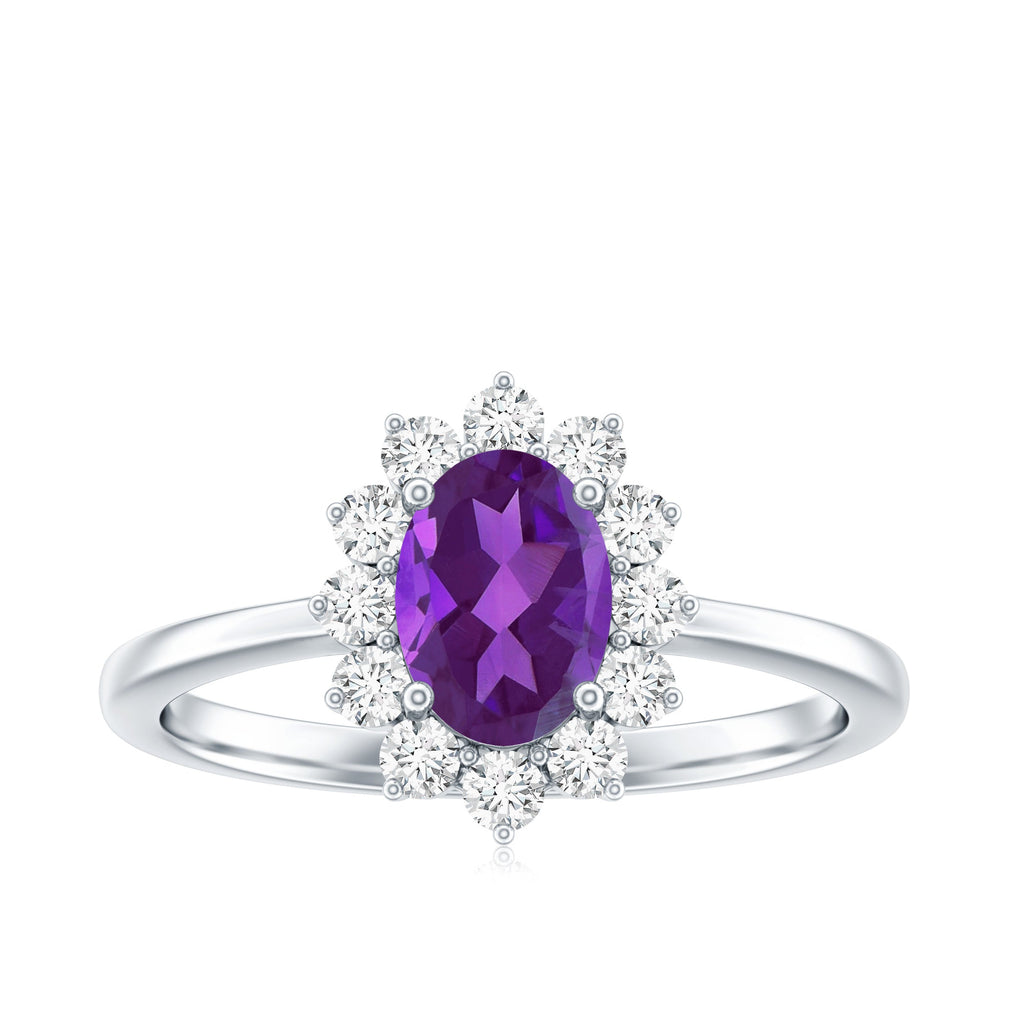1.5 CT Princess Diana Inspired Amethyst Engagement Ring Diamond Halo