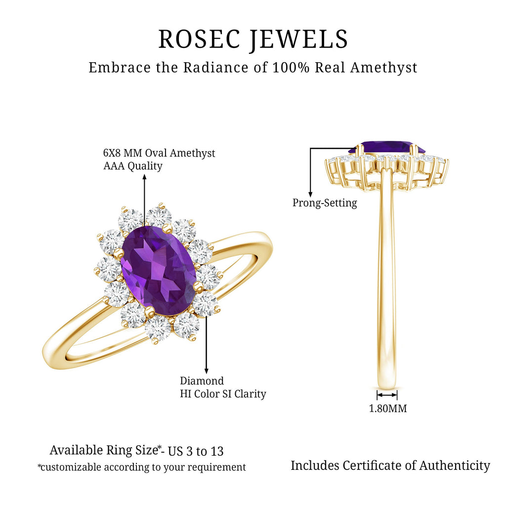 1.5 CT Princess Diana Inspired Amethyst Engagement Ring Diamond Halo