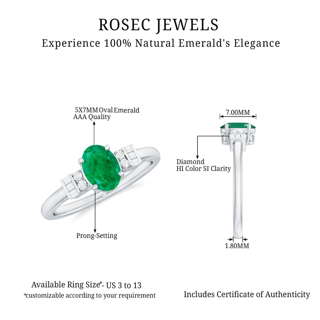 Emerald Engagement Ring – Natural Oval Emerald Diamond Ring in Prong Setting