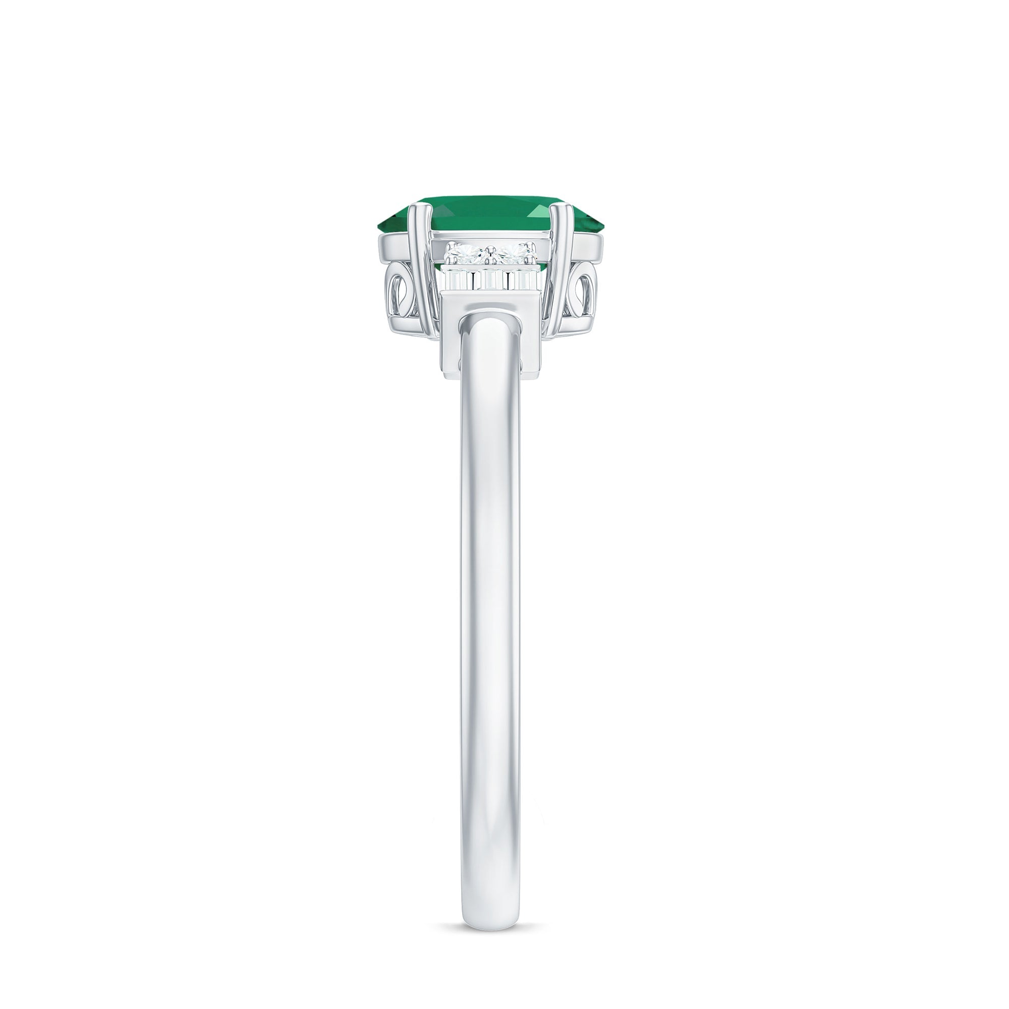 Emerald Engagement Ring – Natural Oval Emerald Diamond Ring in Prong Setting