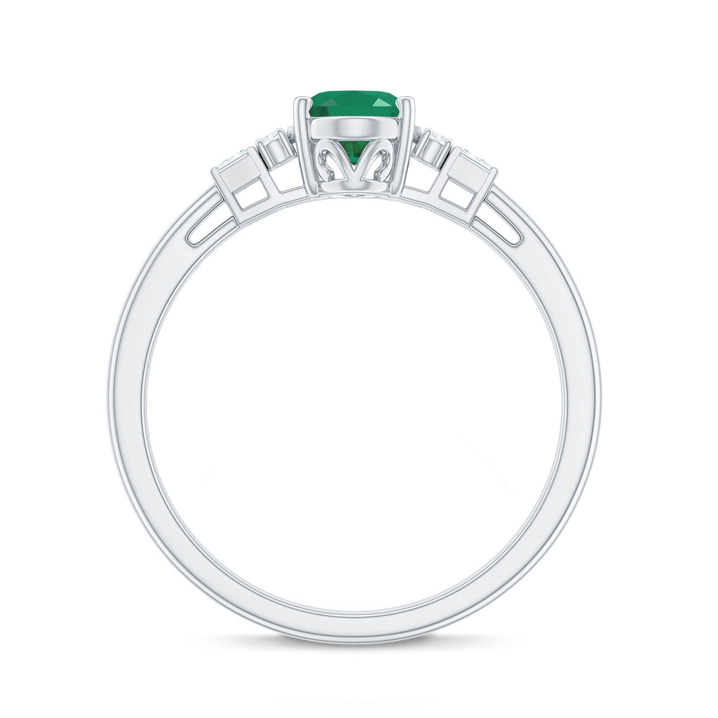 Emerald Engagement Ring – Natural Oval Emerald Diamond Ring in Prong Setting