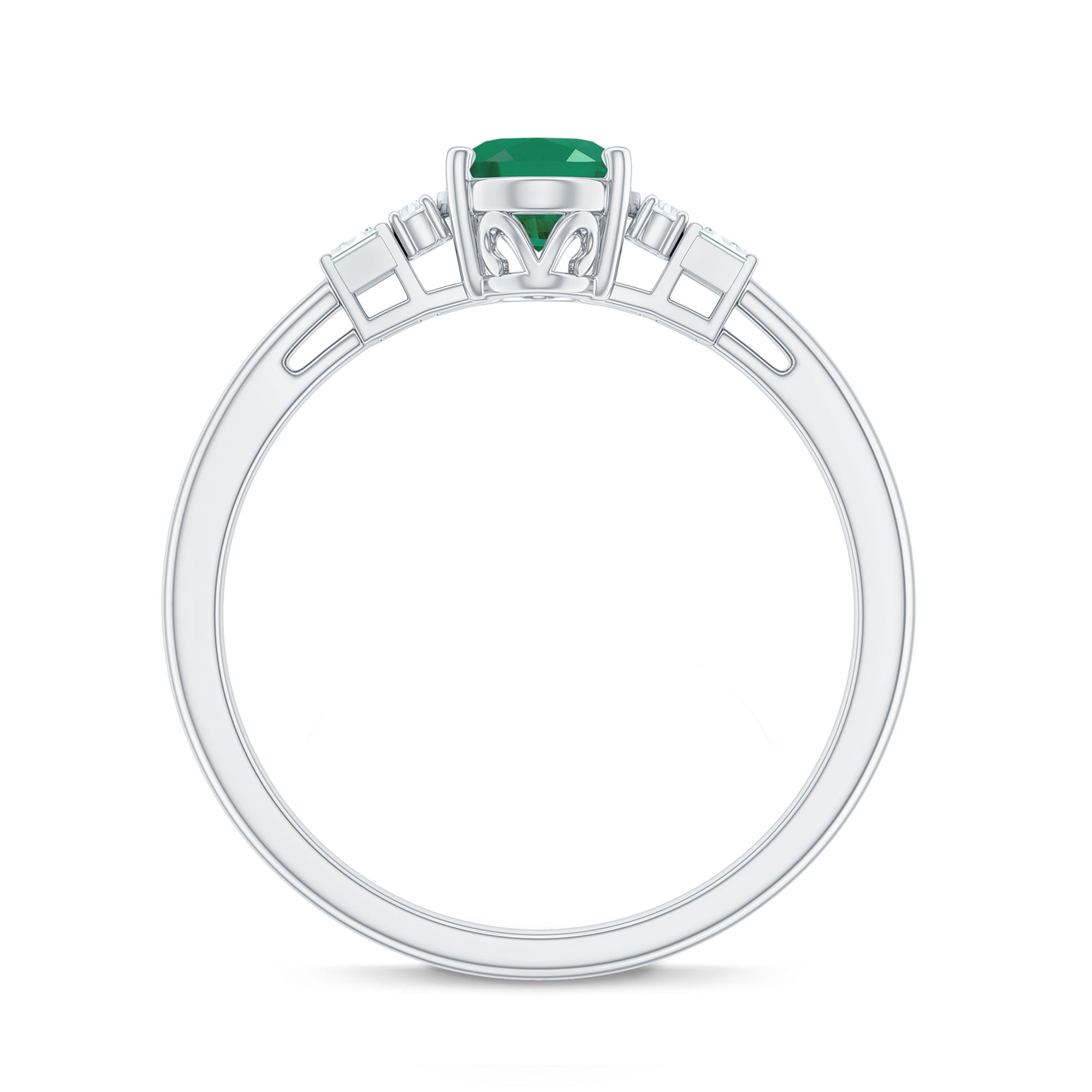 Emerald Engagement Ring – Natural Oval Emerald Diamond Ring in Prong Setting