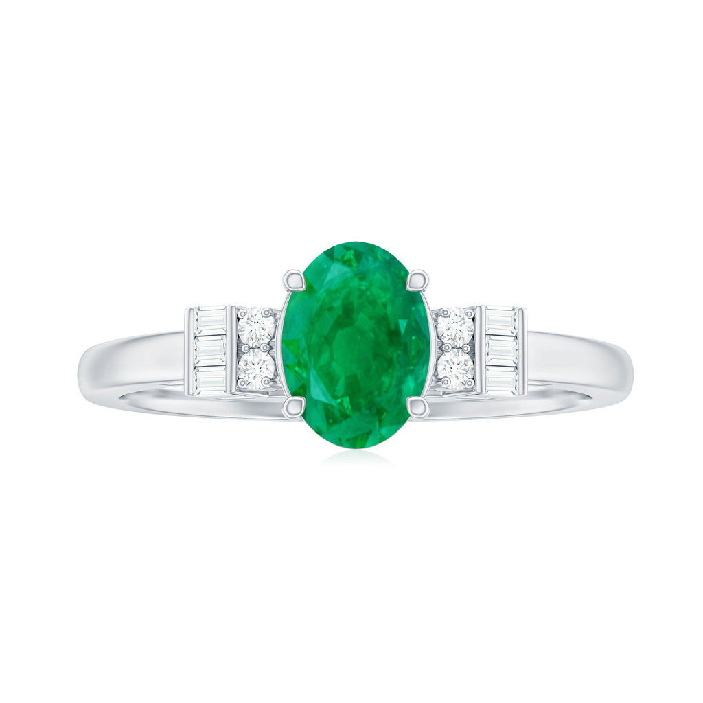 Emerald Engagement Ring – Natural Oval Emerald Diamond Ring in Prong Setting