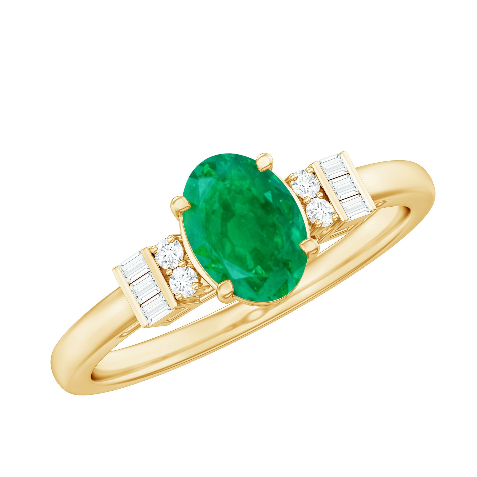 Emerald Engagement Ring – Natural Oval Emerald Diamond Ring in Prong Setting