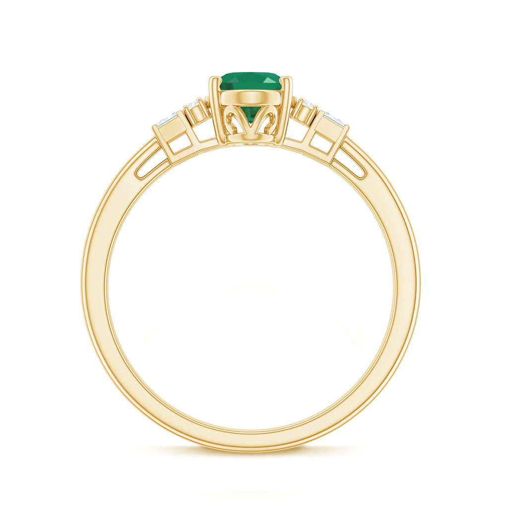 Emerald Engagement Ring – Natural Oval Emerald Diamond Ring in Prong Setting