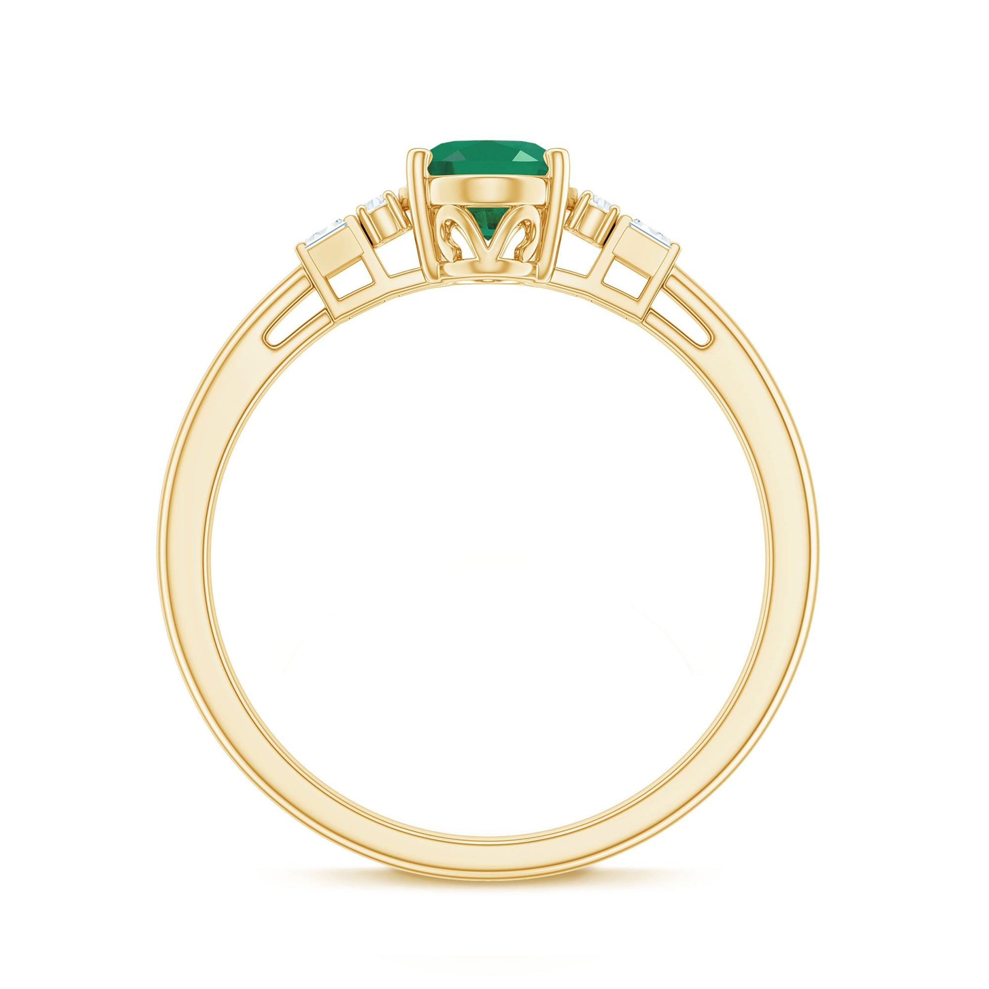 Emerald Engagement Ring – Natural Oval Emerald Diamond Ring in Prong Setting
