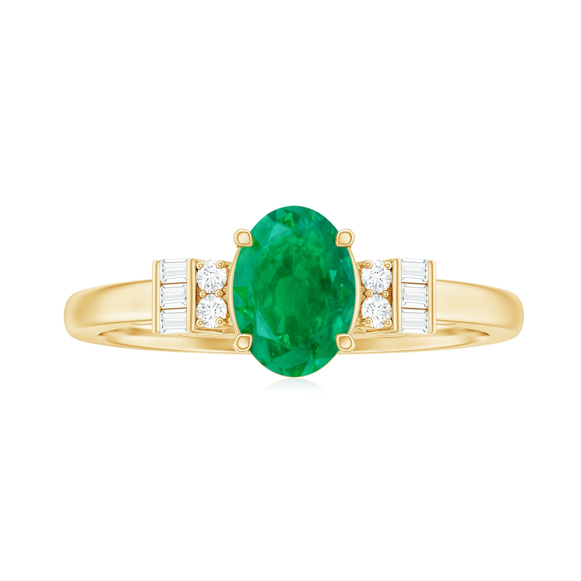 Emerald Engagement Ring – Natural Oval Emerald Diamond Ring in Prong Setting