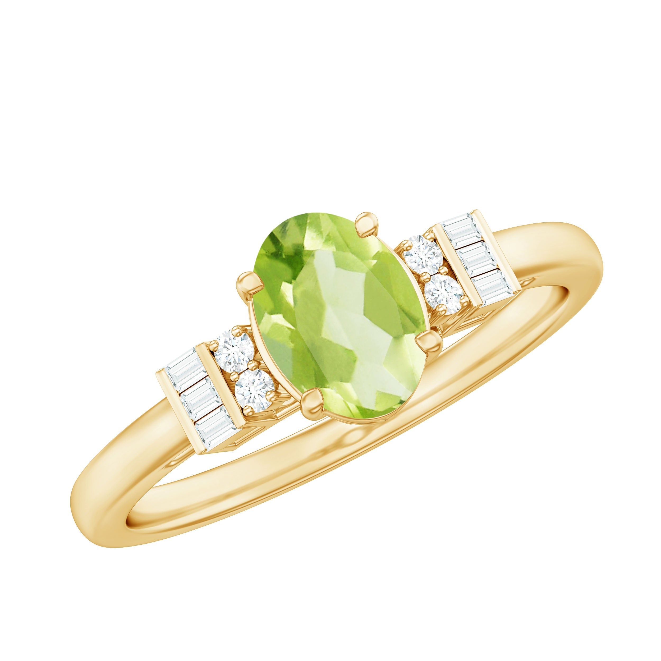 Peridot Engagement Ring – 1 Carat Oval Solitaire with Diamond Accent Stones