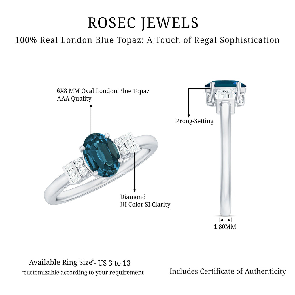 Oval Shaped London Blue Topaz Engagement Ring with Certificate
