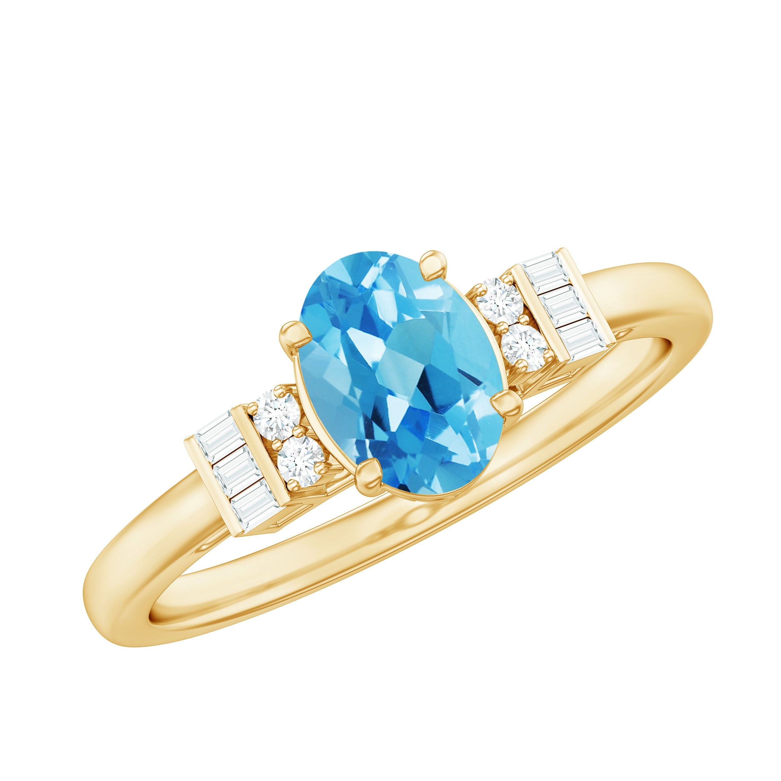 Oval Cut Aquamarine Ring – Classic Engagement Band With Diamond Accents