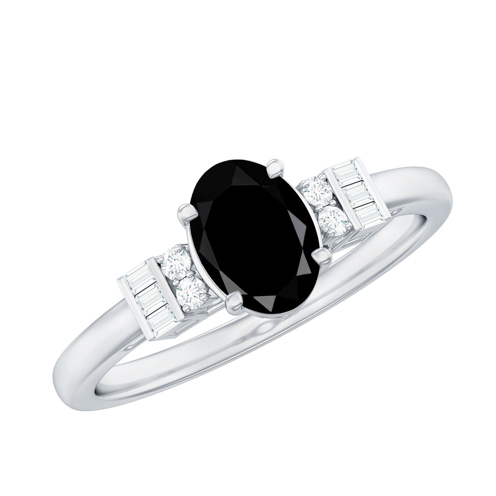 1 Carat Oval Cut Black Onyx Solitaire Engagement Ring with Diamond